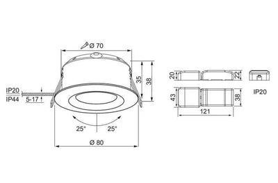 Alasvalo Airam Compact Tilt, 5W, 400lm, IP44, himmennettävä, Ø80*39mm, musta - Outoled